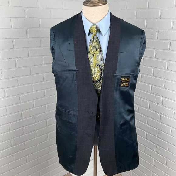 Palm Beach Christian St John Blazer Men 42 Gray‎ Blue Multi Plaid Jacket USA VTG - Picture 6 of 16